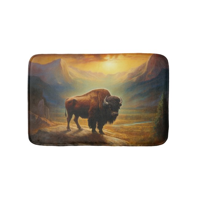 Alfombrilla De Baño Buffalo Bison Sunset Silhouette (Anverso)