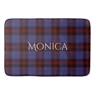 Alfombrilla De Baño Buffalo plaid navy blue red monogram name