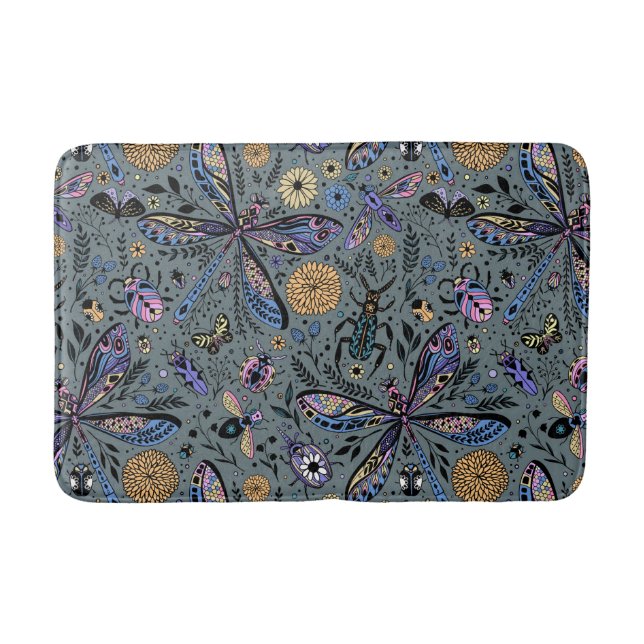 Alfombrilla De Baño Bugs de garabatos en gris tardío (Anverso)