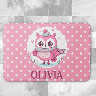 Alfombrilla De Baño Búho Rosa Pequeño y Lindo con Lunares