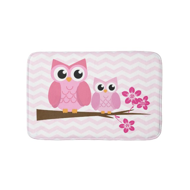 Alfombrilla De Baño Búho rosado Chevron (Anverso)