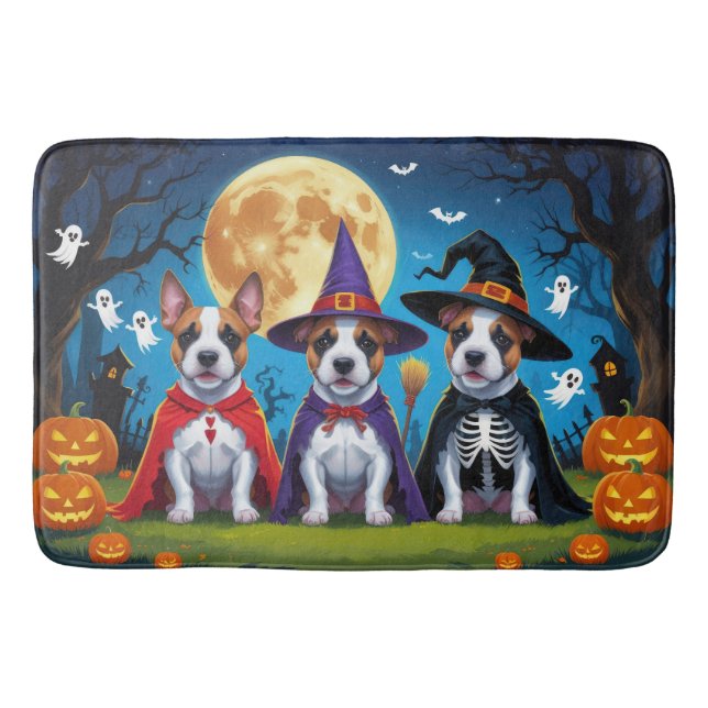 Alfombrilla De Baño Bull Terrier Perros Calabaza Halloween Gracioso (Anverso)