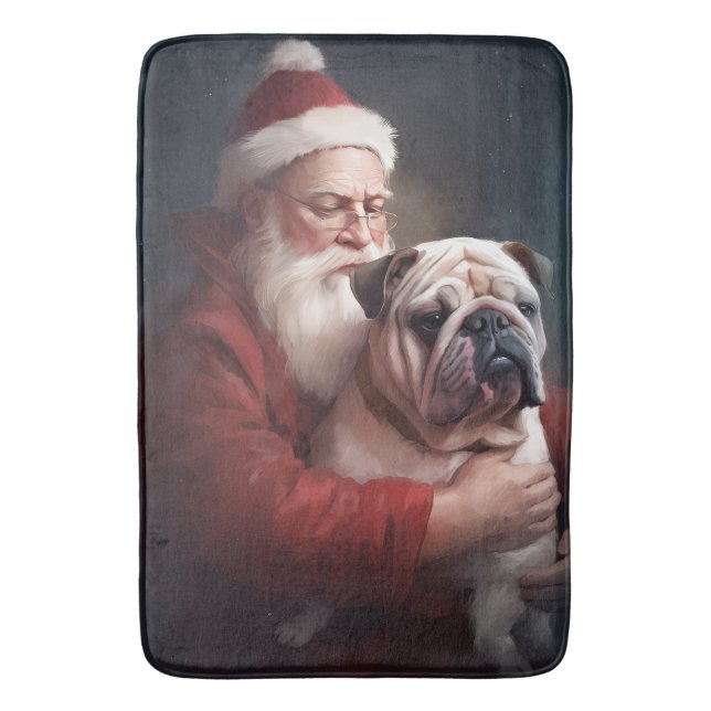 Alfombrilla De Baño Bulldog Con Navidades Festividades De Santa Claus (Frente vertical)