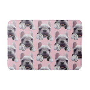 Alfombrilla De Baño Bulldog francés con Ilustracion de audífonos