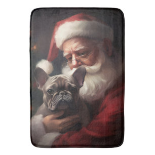 Alfombrilla De Baño Bulldog francés con Navidades festivos de Santa Cl