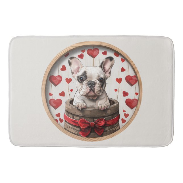 Alfombrilla De Baño Bulldog francés de San Valentín (Anverso)