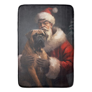 Alfombrilla De Baño Bullmastiff con Santa Claus Navideño Festivo