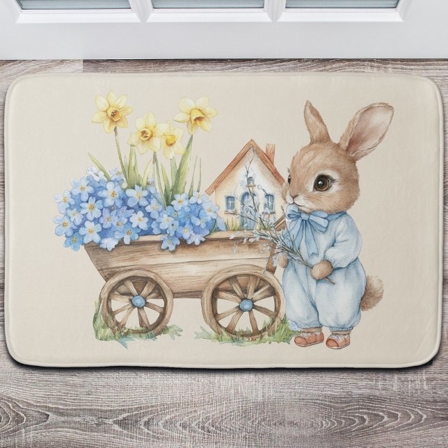Alfombrilla De Baño Bunny personalizado con flores azules (Subido por el creador)