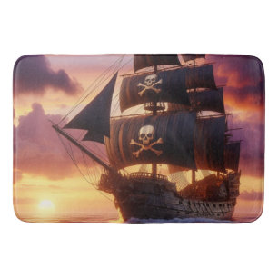 Alfombrilla De Baño Buque pirata al amanecer