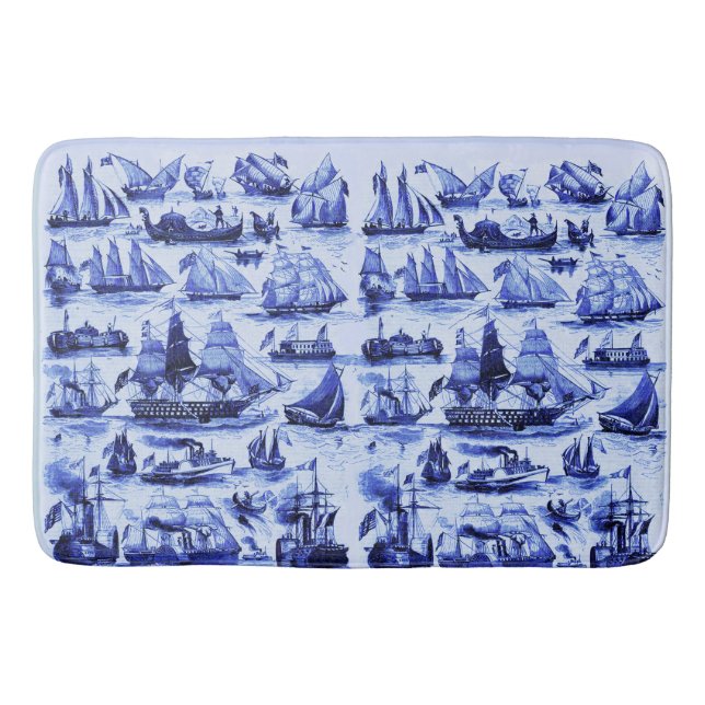 Alfombrilla De Baño BUQUES DE VINTAJE, BUQUES, Náutica Azul de la Mari (Anverso)