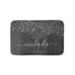 Alfombrilla De Baño Burbujas blancas negras de madera rústica Monogram