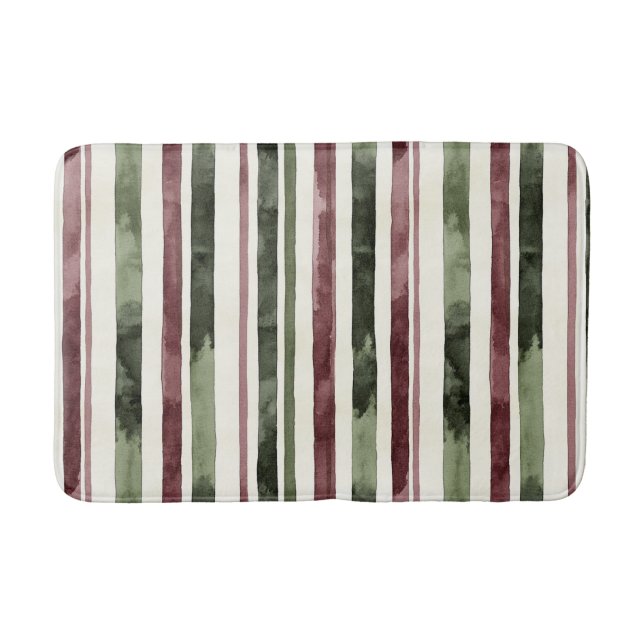 Alfombrilla De Baño Burgundy Red Green Cream Stripes Christmas (Anverso)