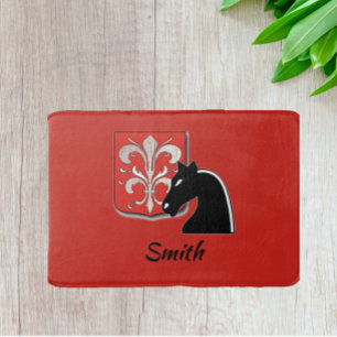 Alfombrilla De Baño Caballero y escudo rojo y negro medievales