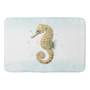Alfombrilla De Baño Caballito de mar Verde & Dorado Acuarela Costa Pla