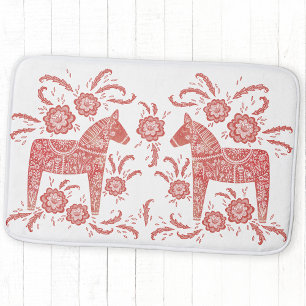 Alfombrilla De Baño Caballo de dala sueco rojo y blanco