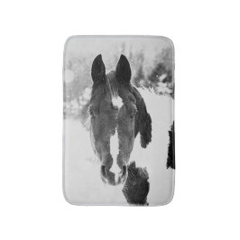 Alfombrilla De Baño Caballo de invierno negro y blanco