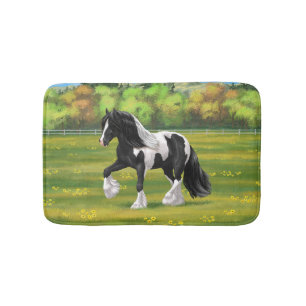 Alfombrilla De Baño Caballo de Vanner de Black Pinto Piebald Gypsy