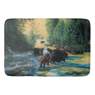 Alfombrilla De Baño Caballo del rancho e impulsión y río de la manada