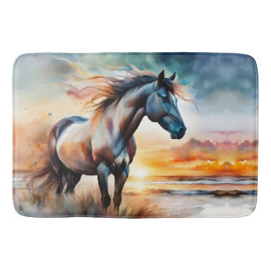 Alfombrilla De Baño Caballo salvaje en una duna fresca al atardecer