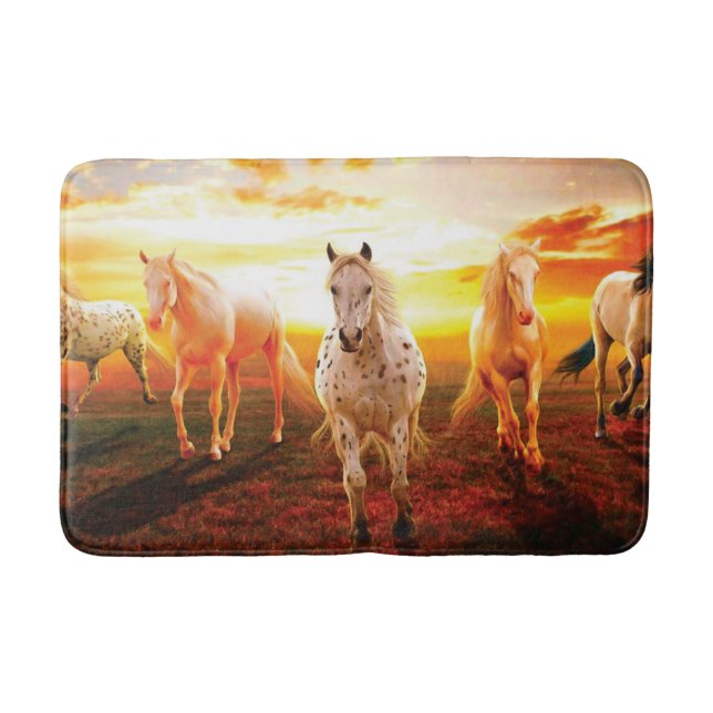 Alfombrilla De Baño Caballos al atardecer lanzando almohada (Anverso)
