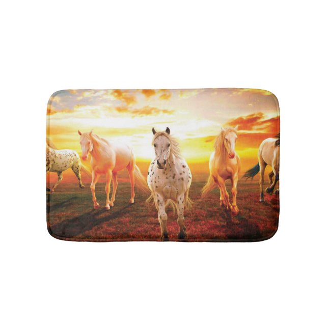 Alfombrilla De Baño Caballos al atardecer lanzando almohada (Anverso)