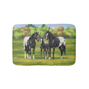 Alfombrilla De Baño Caballos Appaloosa Negros En Pastel De Verano