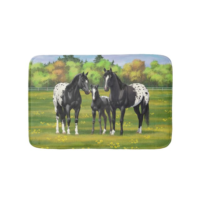 Alfombrilla De Baño Caballos Appaloosa Negros En Pastel De Verano (Anverso)