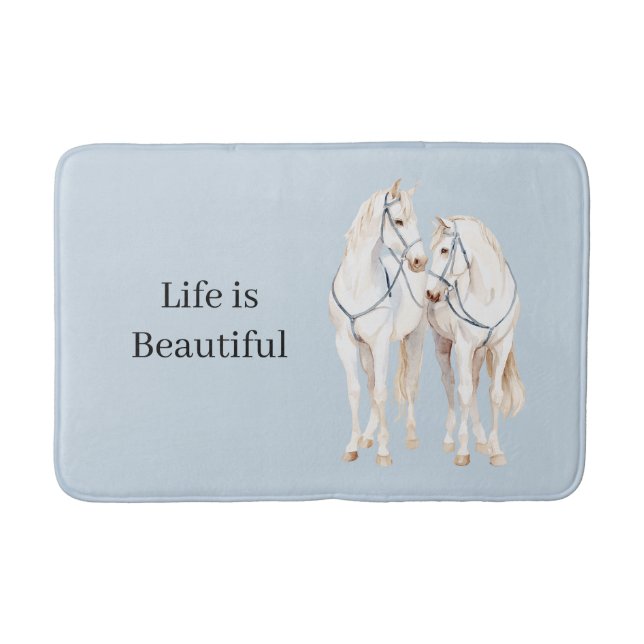 Alfombrilla De Baño Caballos Blancos Azul Bebé (Anverso)