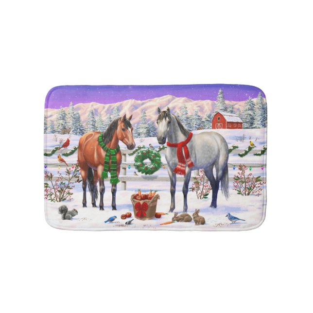 Alfombrilla De Baño Caballos grises de la bahía y el rucio en la granj (Anverso)