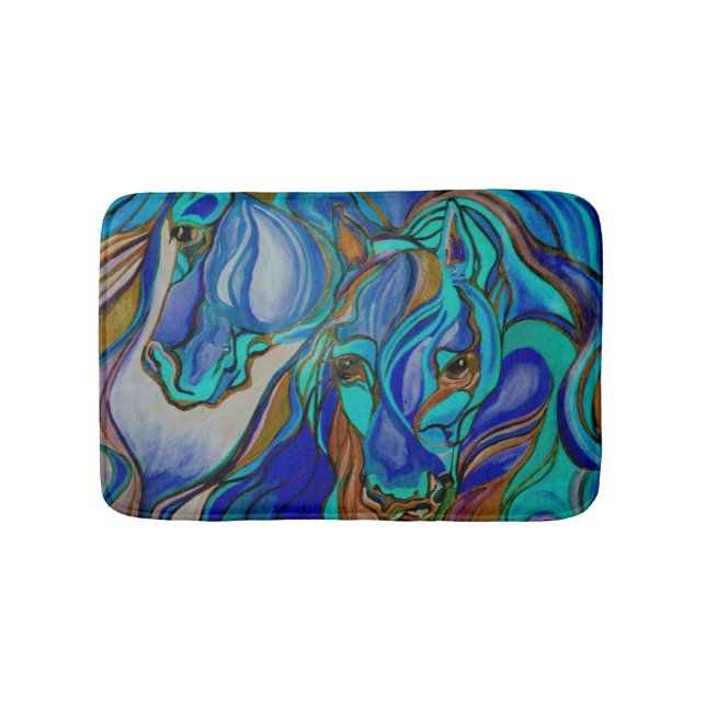 Alfombrilla De Baño Caballos salvajes en marrón y Verde azulado (Anverso)