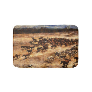 Alfombrilla De Baño Caballos Salvajes: Majestad Animal Artístico.