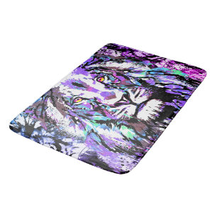 Alfombrilla De Baño Cabeza de león azul - León realista - Gato grande