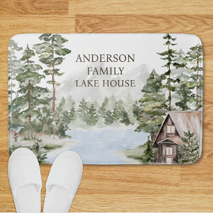 Alfombrilla De Baño Cabin de Casa de Lago Familiar Bosque de Pino Verd