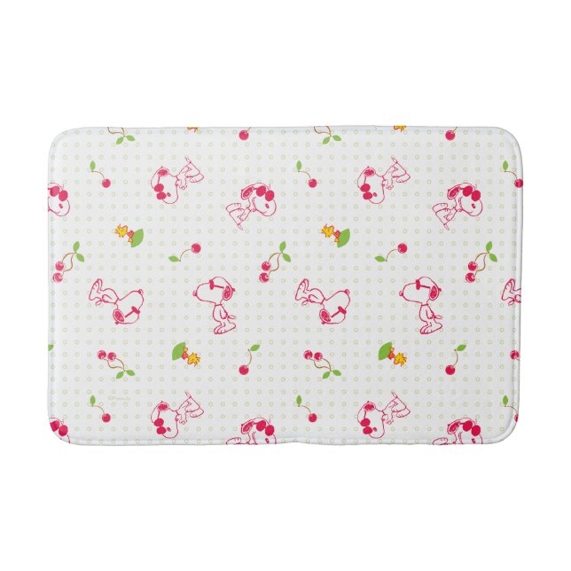 Alfombrilla De Baño Cacahuetes | Patrón de cerezo Snoopy y Woodstock (Anverso)