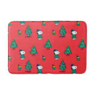 Alfombrilla De Baño Cacahuetes   Patrón de Navidades rojos Snoopy y Wo
