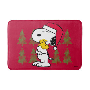 Alfombrilla De Baño Cacahuetes   Snoopy & Woodstock Santa Claus Hug