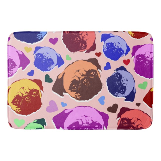 Alfombrilla De Baño Cachorro De Pug Estilo PopArt Retro (Anverso)
