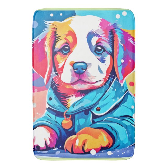 Alfombrilla De Baño Cachorro en diseño de Abrigo Azul (Frente vertical)