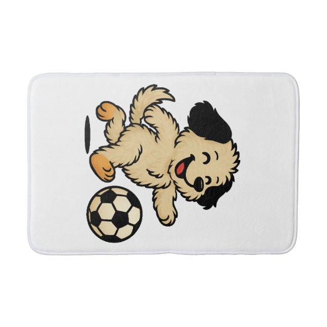 Alfombrilla De Baño Cachorro jugando fútbol (Anverso)