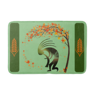 Alfombrilla De Baño Caída de árbol bailarín deja flauta Kokopelli