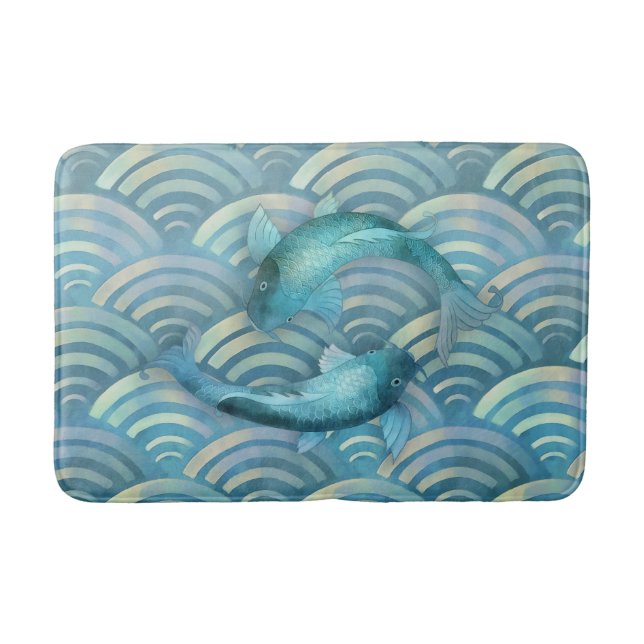 Alfombrilla De Baño Cajas de peces azules dorados (Anverso)
