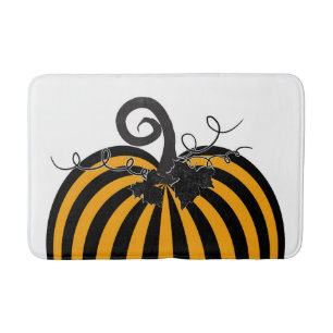 Alfombrilla De Baño Calabaza a rayas negras y naranjas Chic Otoño Caíd