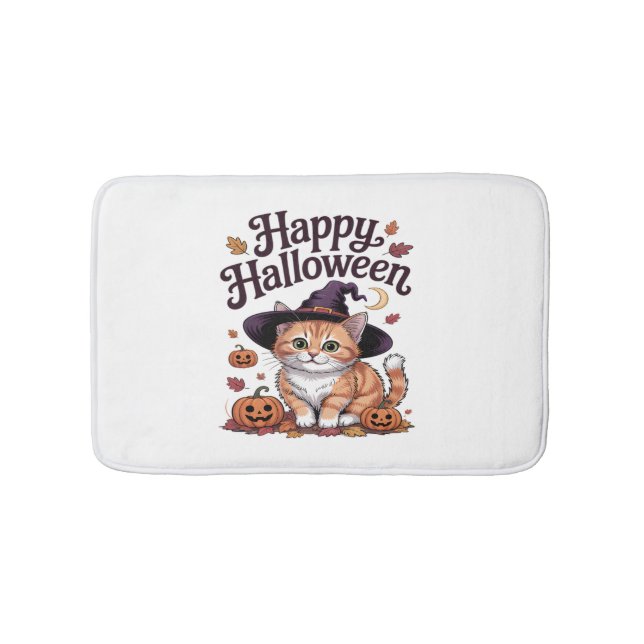 Alfombrilla De Baño Calabaza de gato Feliz Halloween (Anverso)