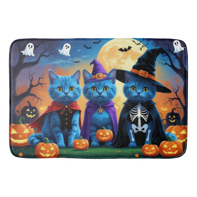 Alfombrilla De Baño Calabaza de los gatos azules rusos Halloween es di (Anverso)