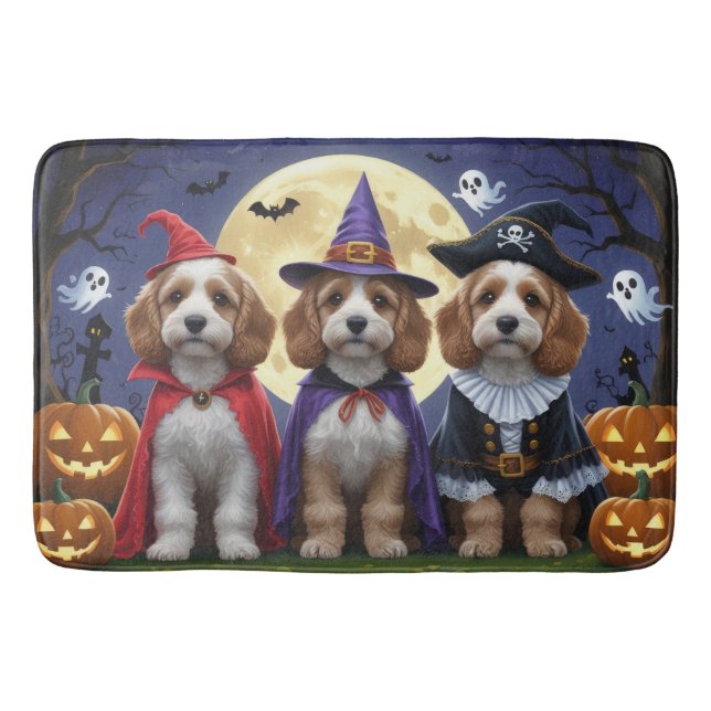 Alfombrilla De Baño Calabaza de perro Cockapoo Halloween Gracioso (Anverso)