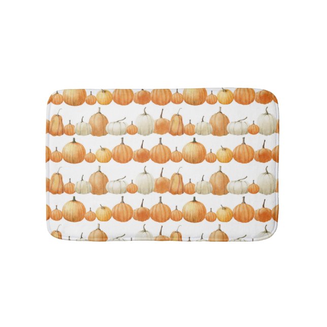 Alfombrilla De Baño Calabaza otoñal: Patrón de Ilustracion acuarela (Anverso)