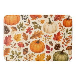 Alfombrilla De Baño Calabazas de Acuarela de Otoño, Hojas de Otoño y B