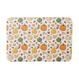 Alfombrilla De Baño Calabazas de cosecha y patrón de hojas de otoño