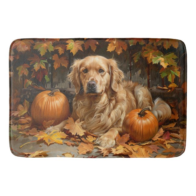 Alfombrilla De Baño Calabazas de otoño de Golden Retriever Fall (Anverso)