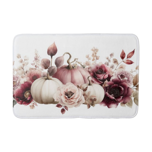 Alfombrilla De Baño Calabazas y flores de otoño (Anverso)